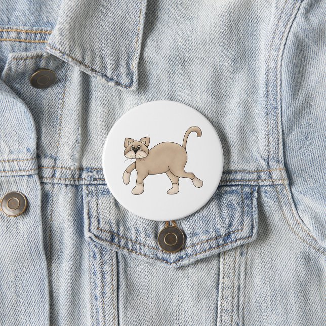 Beige Cat Drawing with Green Eyes 7.5 Cm Round Badge (Creator Uploaded)