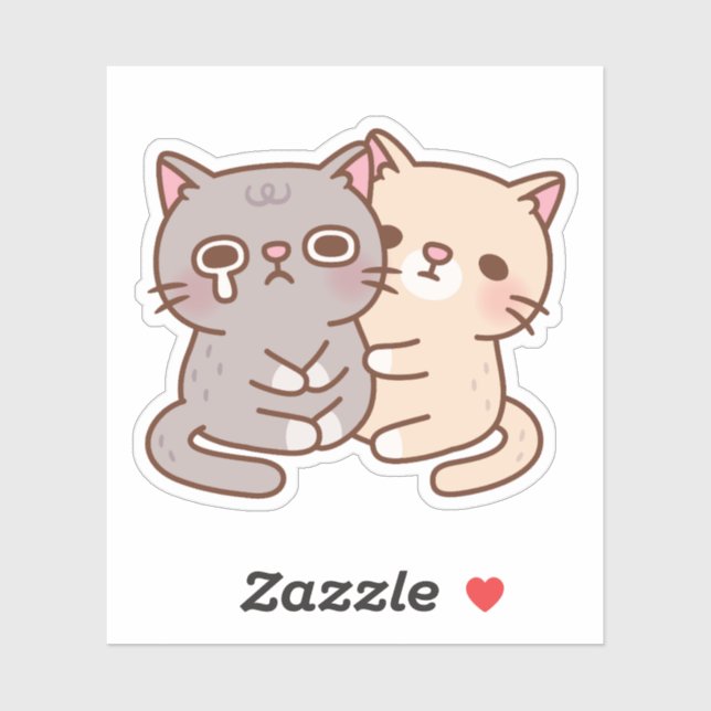 Beige Cat Hugs Crying Grey Cat  (Sheet)