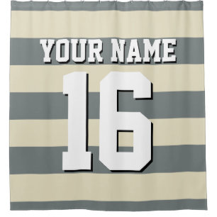 Beige Charcoal Sports Jersey Preppy Stripe Shower Curtain