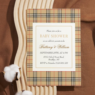 Beige Check Plaid Baby Shower  Invitation