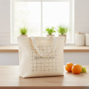 Beige check tote bag, Classic fabric bag, Minimal