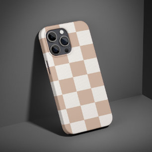 Beige Chequered checkboard with Neutral Brown iPhone 16 Case