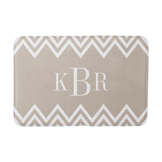 Beige Chevron Custom Monogram Bath Mat (Front)