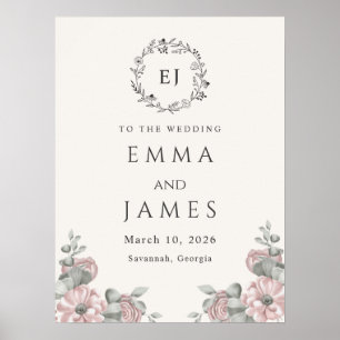 Beige chic Flowery Welcome Sign Wedding
