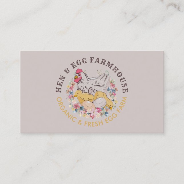 Beige Chicken Hen Egg Farmhouse Business Card (Front)