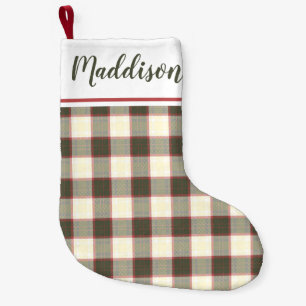 Beige Christmas plaid pattern personalised name Small Christmas Stocking