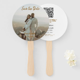 BEIGE CLASSIC ELEGANT COUPLE ADD QR SAVE THE DATE HAND FAN