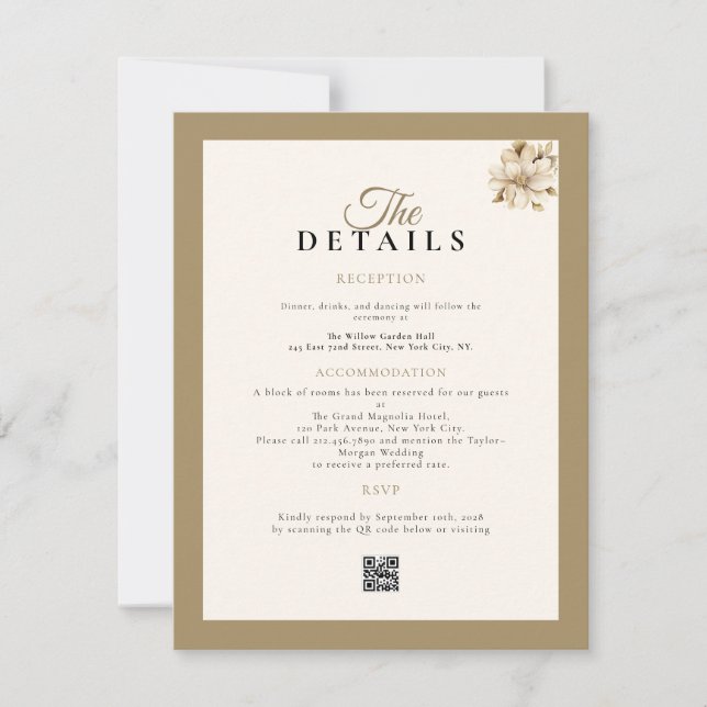 beige classic rustic LUXURY details card wedding (Front)