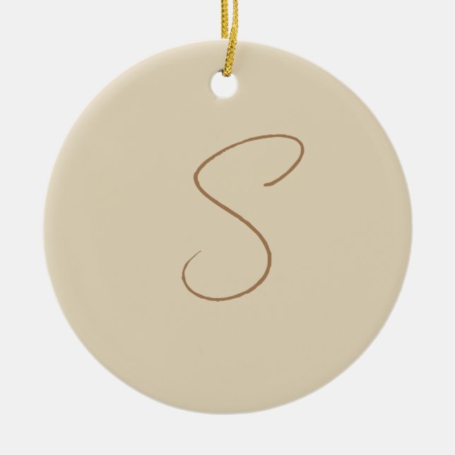 Beige Classical Handwritten Initial Monogram Ceramic Tree Decoration (Front)