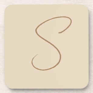 Beige Classical Handwritten Initial Monogram Coaster