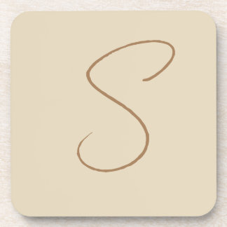 Beige Classical Handwritten Initial Monogram Coaster