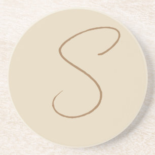 Beige Classical Handwritten Initial Monogram Coaster