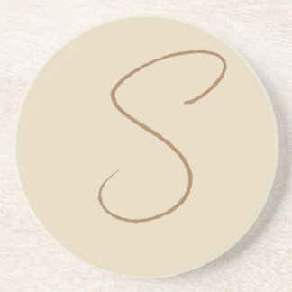 Beige Classical Handwritten Initial Monogram Coaster
