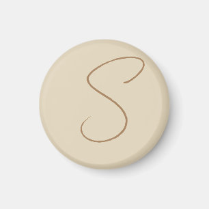 Beige Classical Handwritten Initial Monogram  Magnet