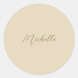 Beige Classical Professional Handwritten Name Classic Round Sticker