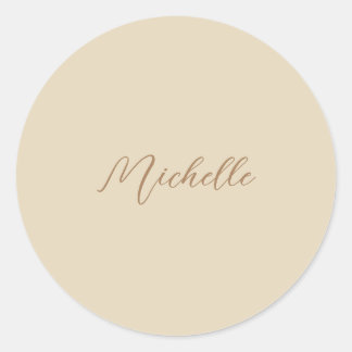 Beige Classical Professional Handwritten Name Classic Round Sticker