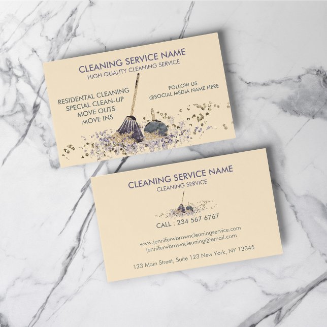 Beige Classy Dirty Janitorial Cleaning Service Business Card (Beige Classy Dirty Janitorial Cleaning Service Business Card)