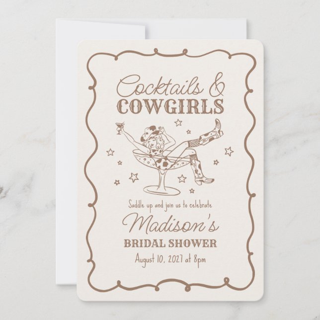 Beige Cocktail and Cowgirl Nashville Bridal Shower Invitation (Front)