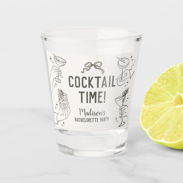Beige Cocktail Party Retro Bachelorette Favours Shot Glass (Front)