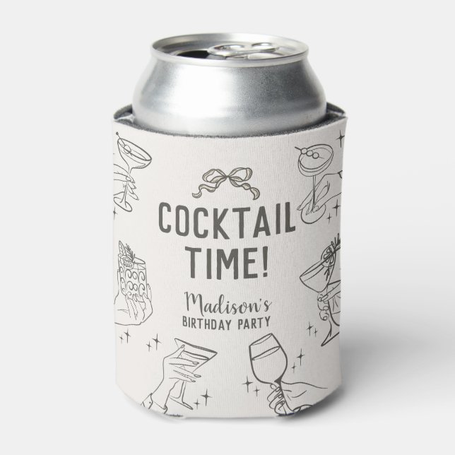Beige Cocktail Party Retro Birthday Favours Can Cooler (Can Front)