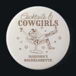 Beige Cocktails and Cowgirls Bachelorette Favours 10 Cm Round Badge<br><div class="desc">Get ready to celebrate your bride to be in true Nashville style with this Cocktails and Cowgirls Collection! Featuring a chic cowgirl lounging in a cocktail glass and neutral beige and brown accents, it’s giving Nashville Girls Night vibes. Grab your boots and your besties because this is going to be...</div>
