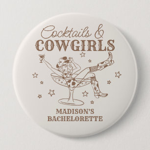 Beige Cocktails and Cowgirls Bachelorette Favours 10 Cm Round Badge