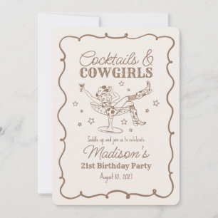 Beige Cocktails and Cowgirls Nash Bash Birthday Invitation