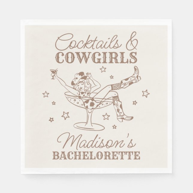 Beige Cocktails and Cowgirls Rodeo Bachelorette Napkin (Front)