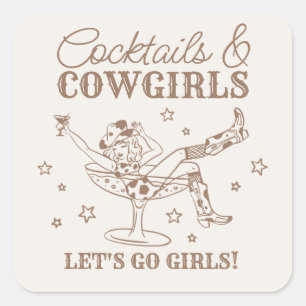 Beige Cocktails and Cowgirls Rodeo Bachelorette Square Sticker
