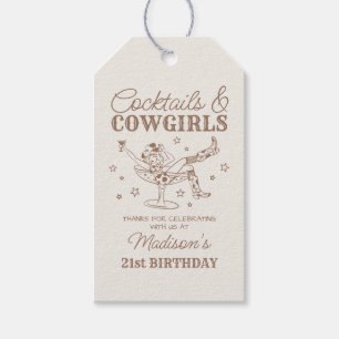 Beige Cocktails and Cowgirls Rodeo Birthday Favor Gift Tags