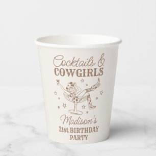 Beige Cocktails and Cowgirls Rodeo Birthday Paper Cups