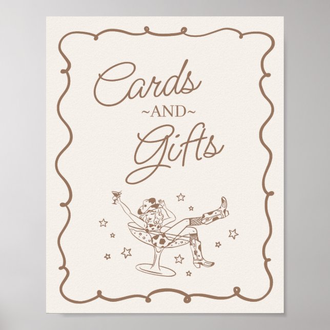 Beige Cocktails and Cowgirls Rodeo Cards & Gifts Poster (Front)