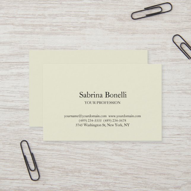 Beige Color Modern Unique Elegant Plain Simple  Business Card (Front/Back In Situ)
