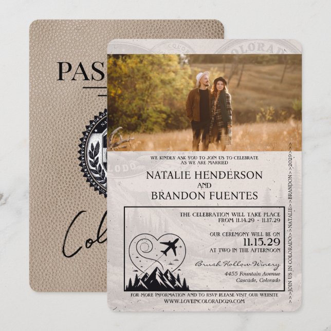 Beige Colorado Passport Wedding Invitation (Front/Back)