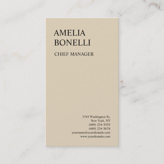 Beige Colour Modern Bold Minimalist Professional Business Card (Front)