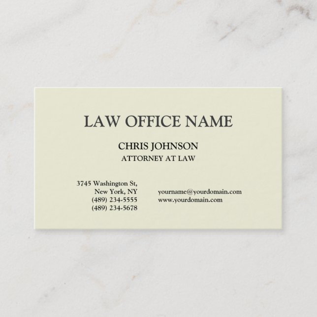 Beige Colour Trendy Attorney at Law Business Card (Front)