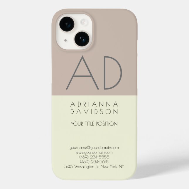 Beige Colour Trendy Vertical Monogram Minimalist Case-Mate iPhone Case (Back)