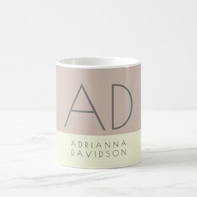 Beige Colour Trendy Vertical Monogram Minimalist Coffee Mug (Center)