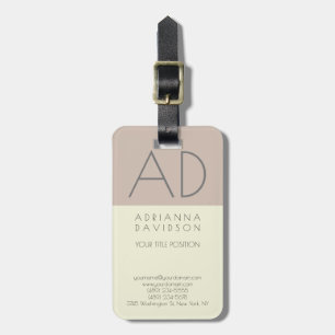 Beige Colour Trendy Vertical Monogram Minimalist Luggage Tag