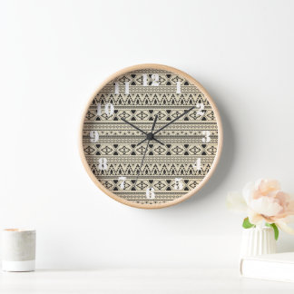 Beige Colour Tribal Pattern Detail Clock