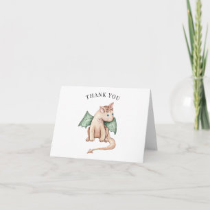 Beige-Coloured Dragon Baby Shower Thank You Card