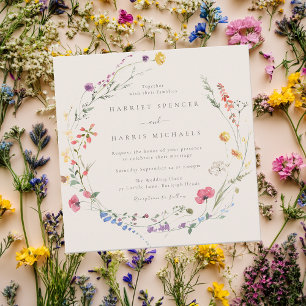 Beige & Colourful Wildflowers All Seasons Wedding Invitation
