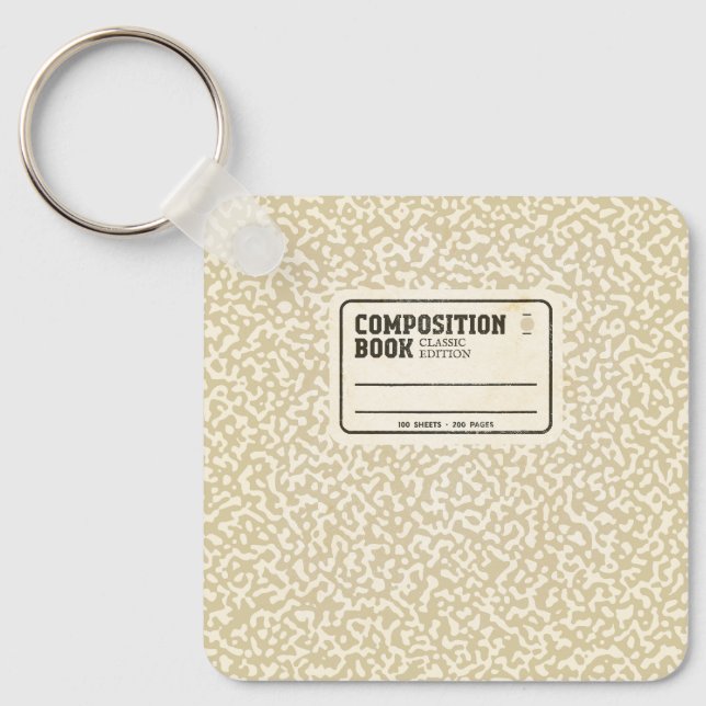 Beige Composition Notebook Keychain (Front)