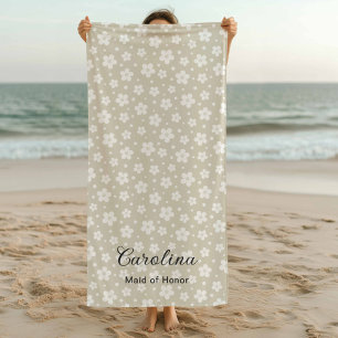 Beige Confetti Flowers Bridesmaid  Beach Towel