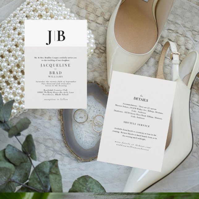 Beige Contemporary Monogram Wedding  Invitation (Creator Uploaded)