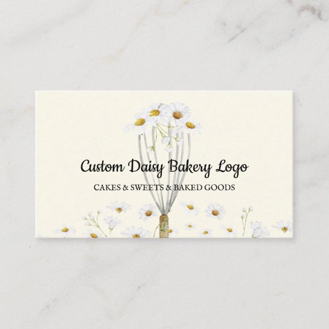 Beige Cooking Whisk in Daisy Flower Pastry Chef Business Card (Front)