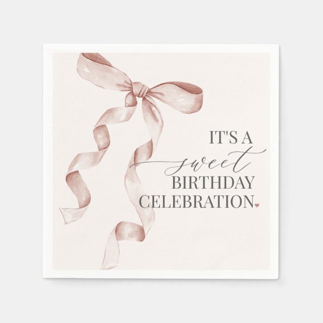 Beige Coquette Bow Birthday Party Decor Napkin (Front)