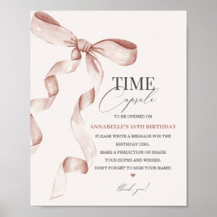 Beige Coquette Bow Birthday Time Capsule Sign