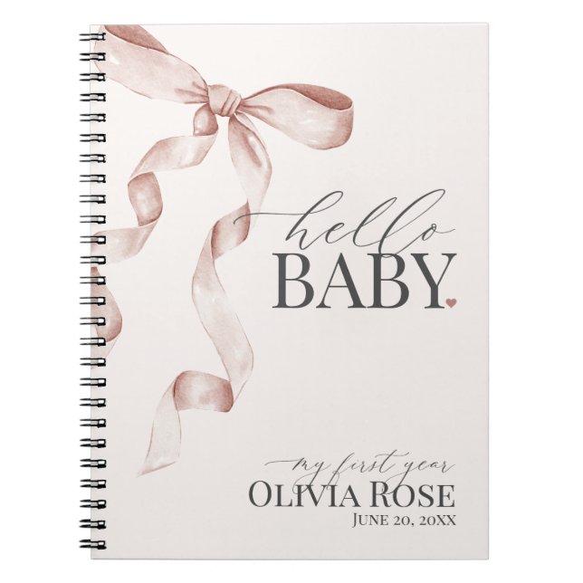 Beige Coquette Bow Girl Baby Gift My First Year Notebook (Front)