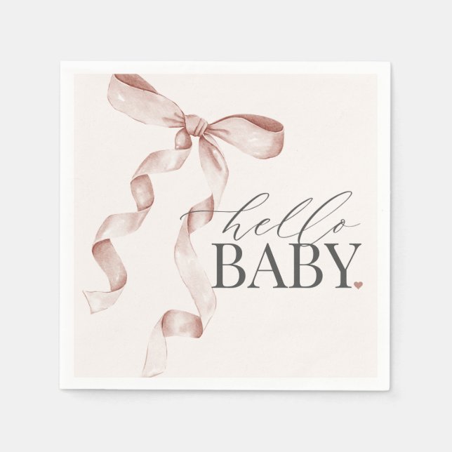 Beige Coquette Bow Girl Baby Shower Decor Napkin (Front)